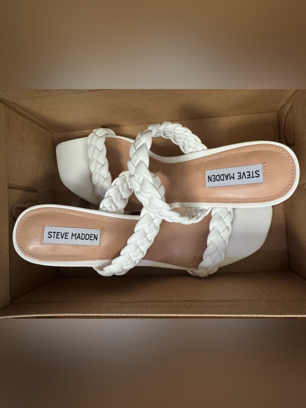 Steve Madden PREMA White Braided Double-Strap Sandals